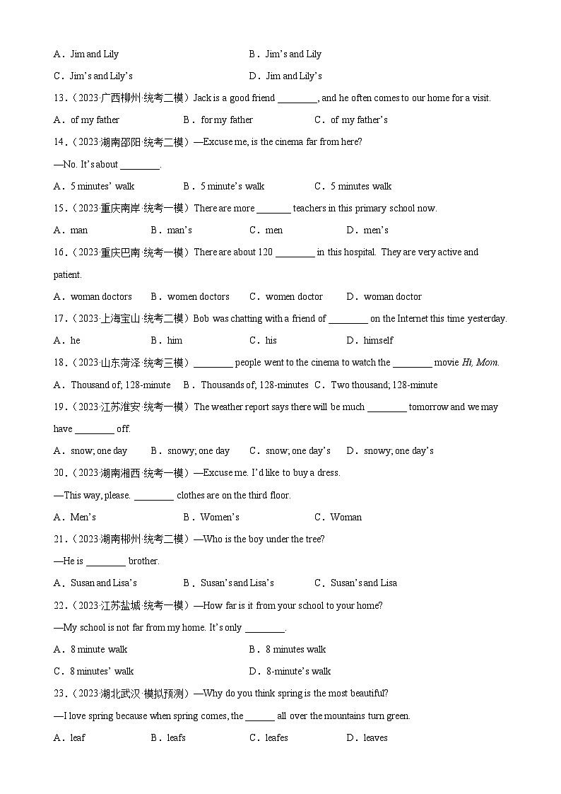 中考英语语法一百题专题训练- 名词100题 （附解析）第2页