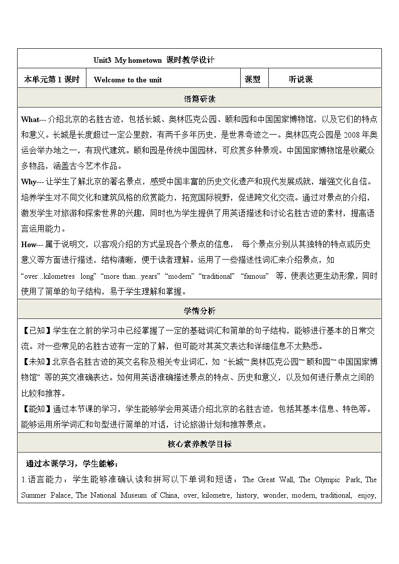 新译林版英语七下Unit3 Welcome to the unit 教学设计第1页