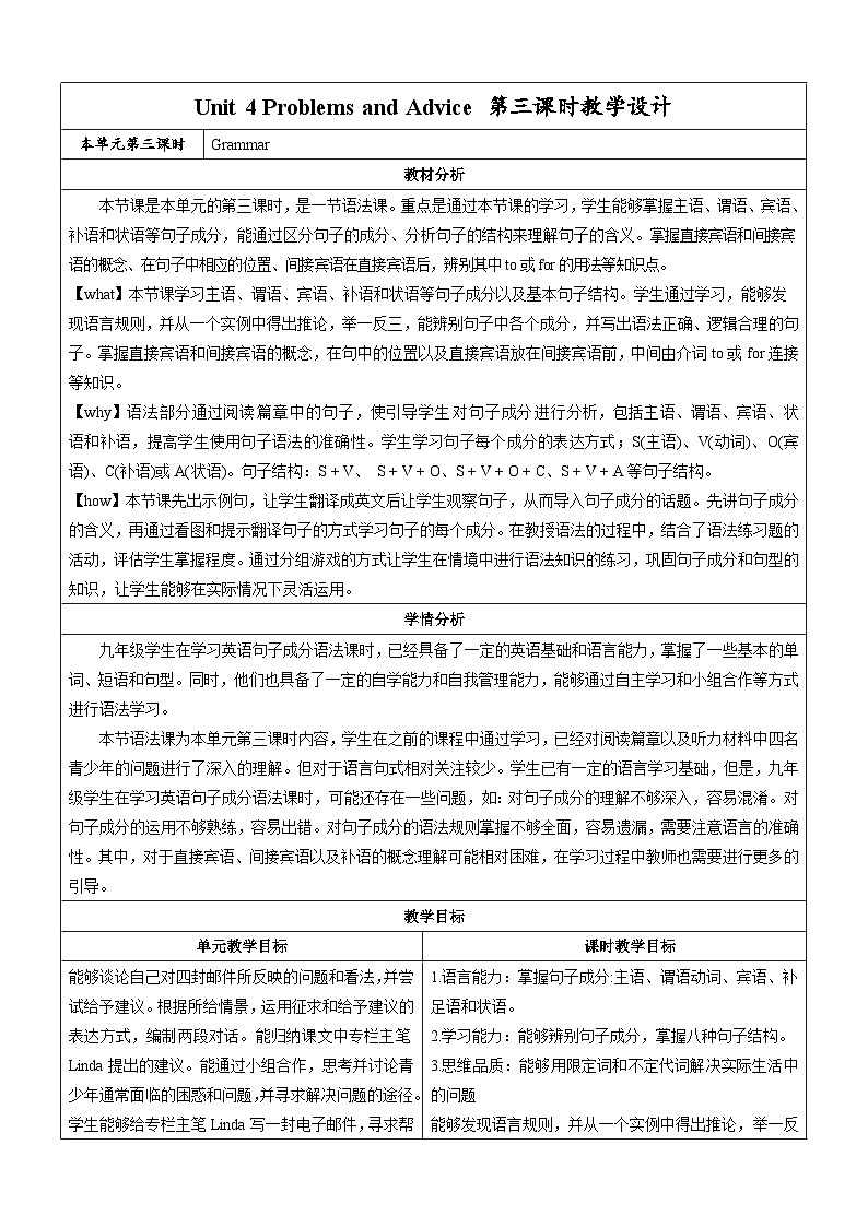 沪教牛津版（六三制三起）英语九上 Unit4《Problems and Advice 》第3课时 Grammar 教案第1页