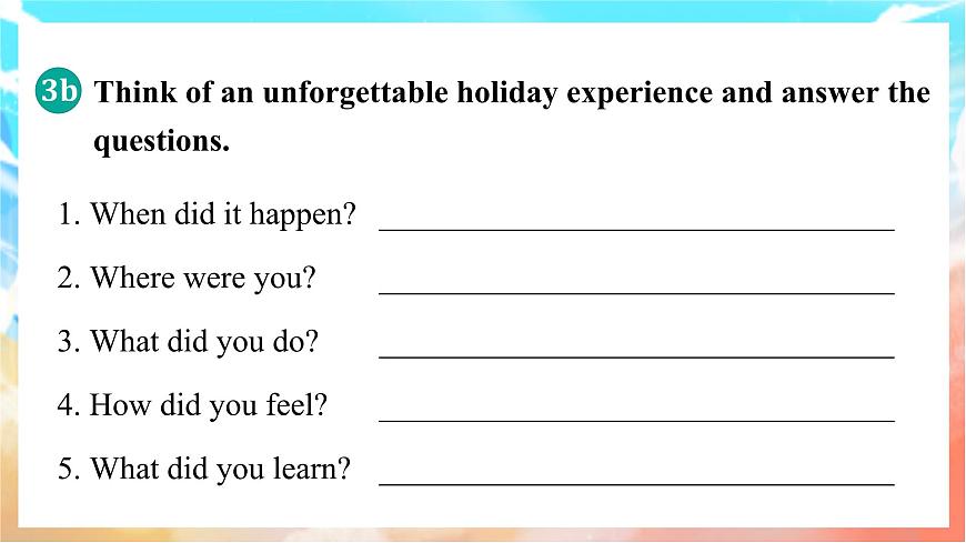 人教版（2024）英语八年级上册  Unit 1 Happy Holiday Section B(3a—3c Project)（课件）第6页