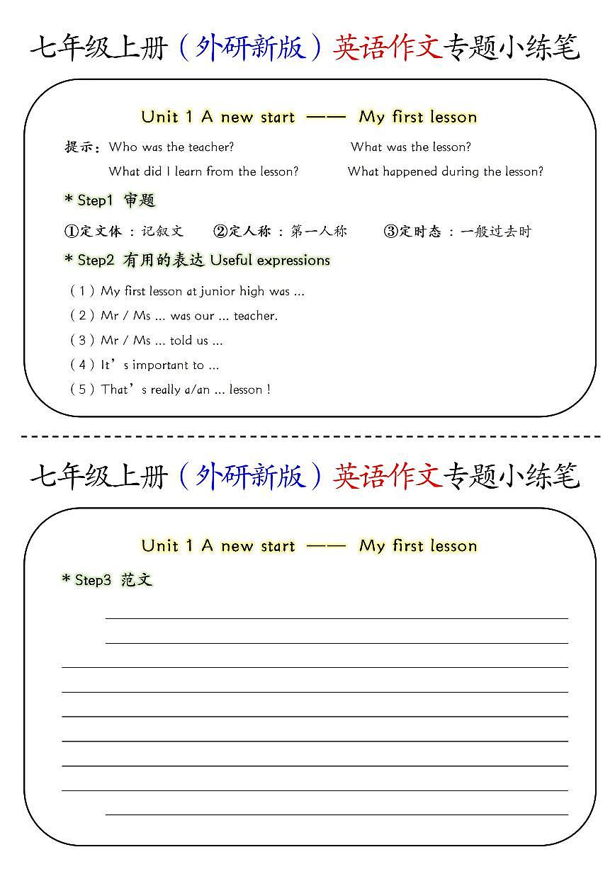 七年级上册（外研新版）期末专项练习英语作文专题小练笔第2页