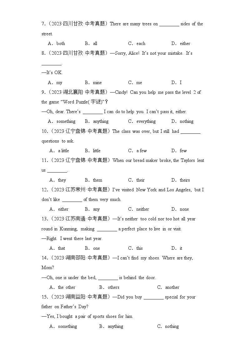 专题03代词专项练习（1）（单项选择）-【备战2024中考英语】中考英语语法专项突破（含答案与解析）第2页