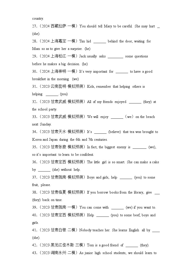 专题03代词专项练习（2）（单句填空）-【备战2024中考英语】中考英语语法专项突破（含答案与解析）第3页