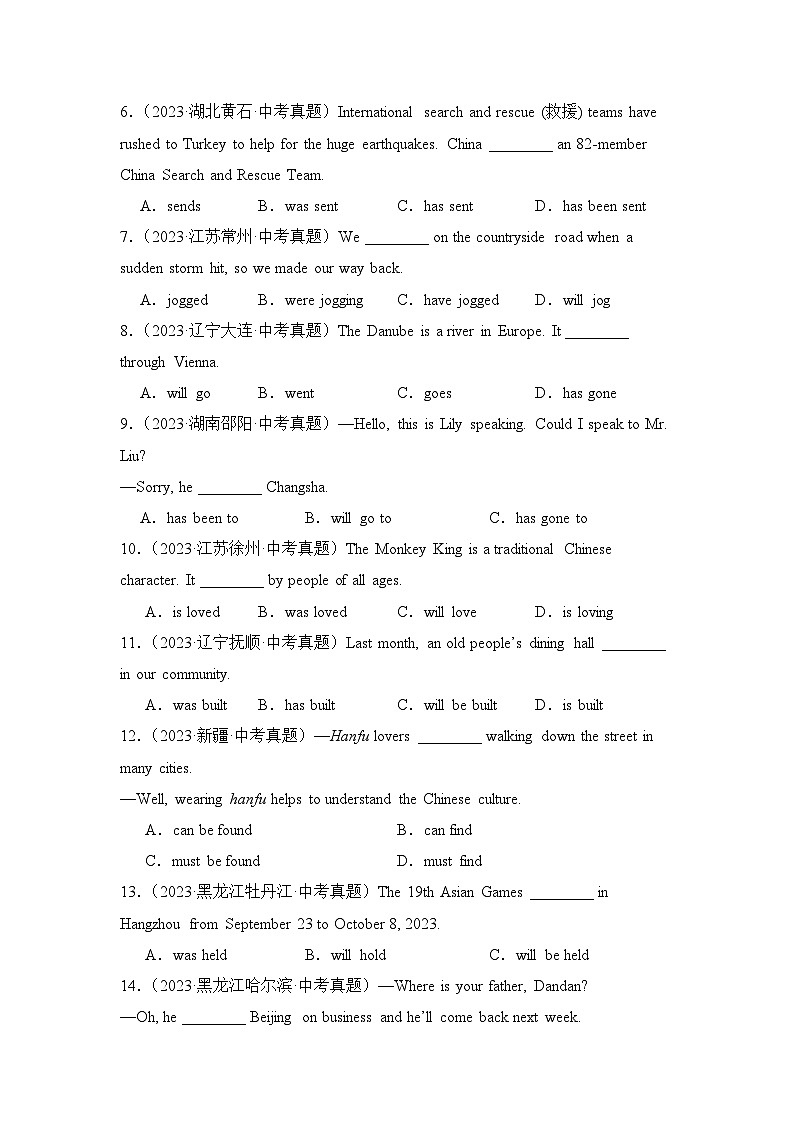 专题07中考英语时态语态综合练习-【备战2024中考英语】中考英语语法专项突破（含答案与解析）第2页