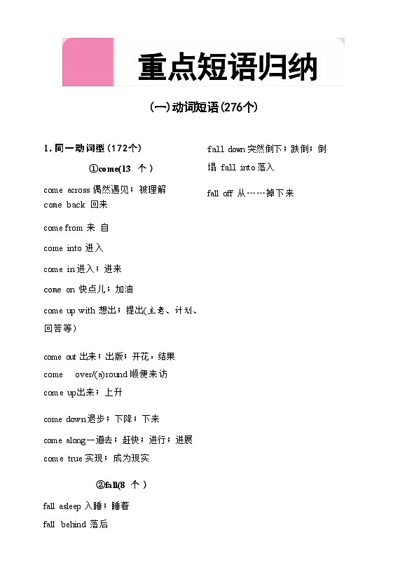 中考英语复习之常考重点短语归纳知识点第1页