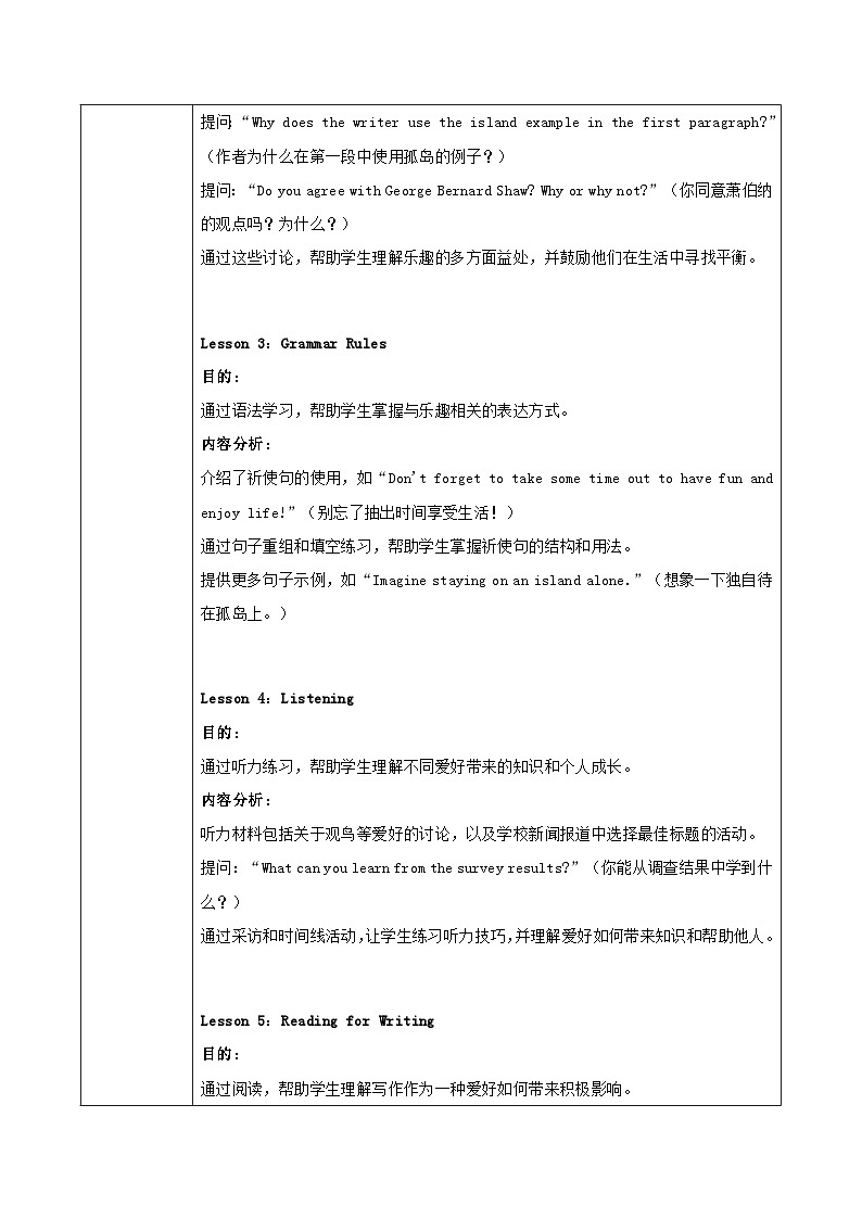 外研版（2024）七年级下册英语Unit 4 The art of having fun单元整体教学设计（表格式，6课时）第2页