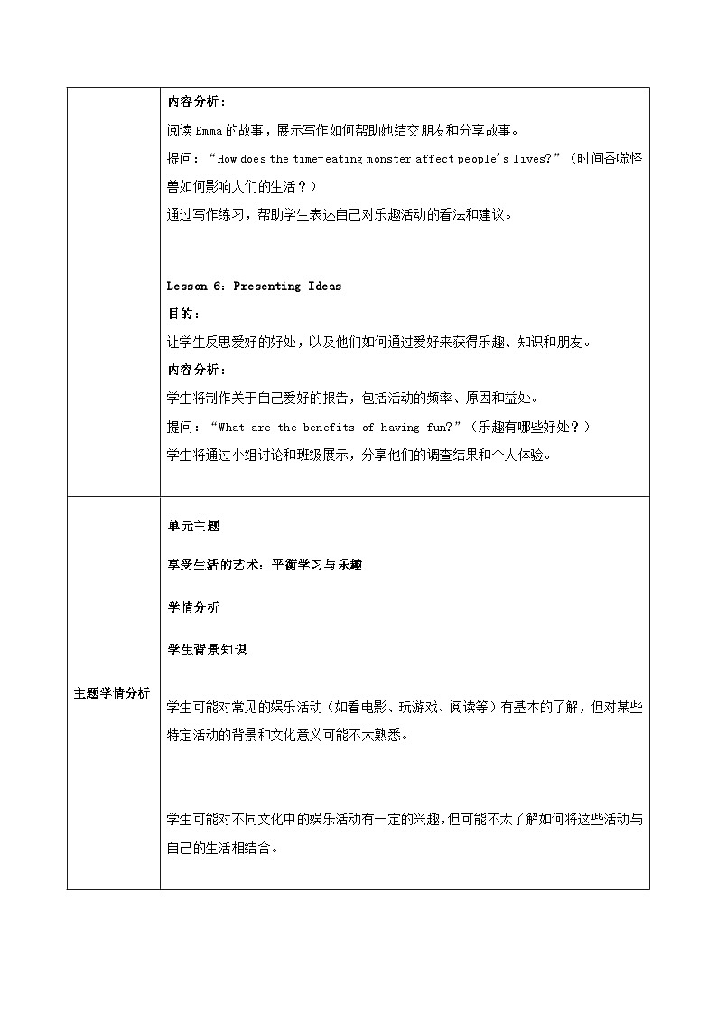 外研版（2024）七年级下册英语Unit 4 The art of having fun单元整体教学设计（表格式，6课时）第3页