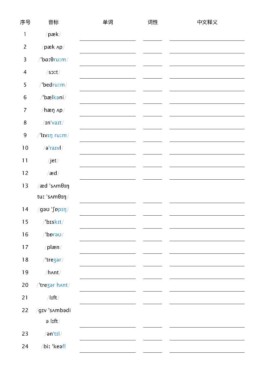2025秋人教版八年级上册英语U2 音标默单词 单词默写练习无答案第1页