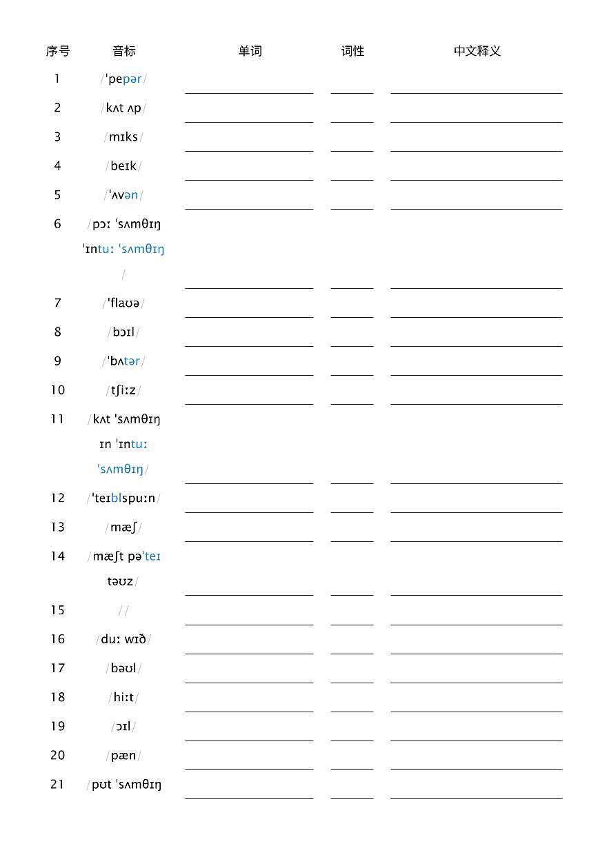 2025秋人教版八年级上册英语U5 音标默单词 单词默写练习无答案第1页