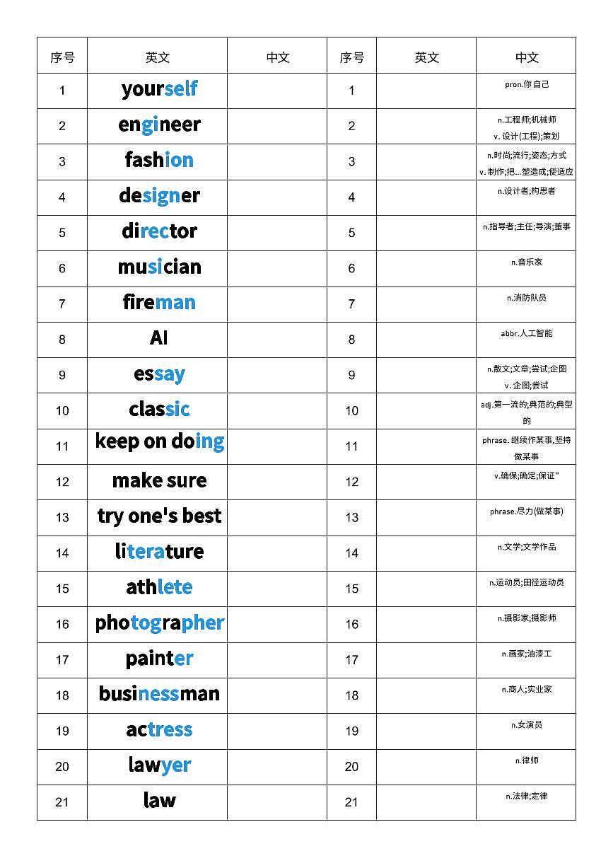 2025秋人教版八年级上册英语U6 中英互译小纸条 单词默写练习无答案第1页
