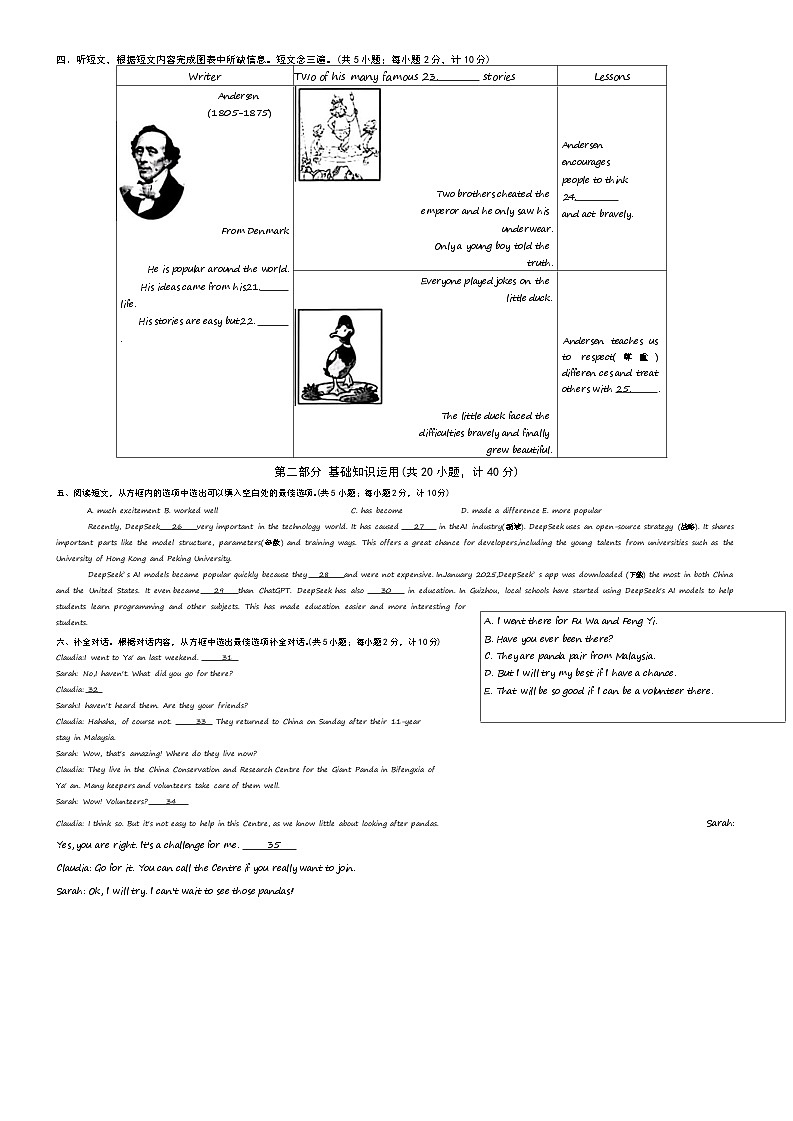 石室联合中学2024——2025学年度下期八年级英语期末试题第2页