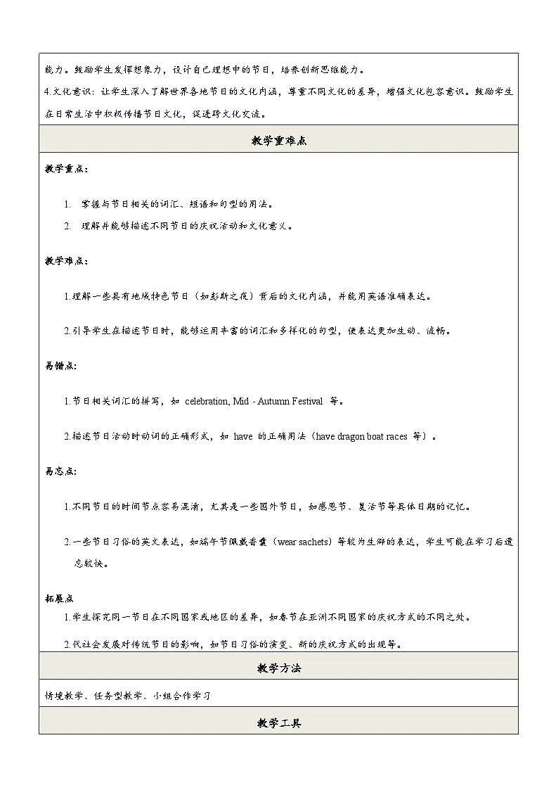 译林版2024版七年级上册英语Unit 8 Let's celebrate! 第1课时 Welcome to the unit教学设计第2页