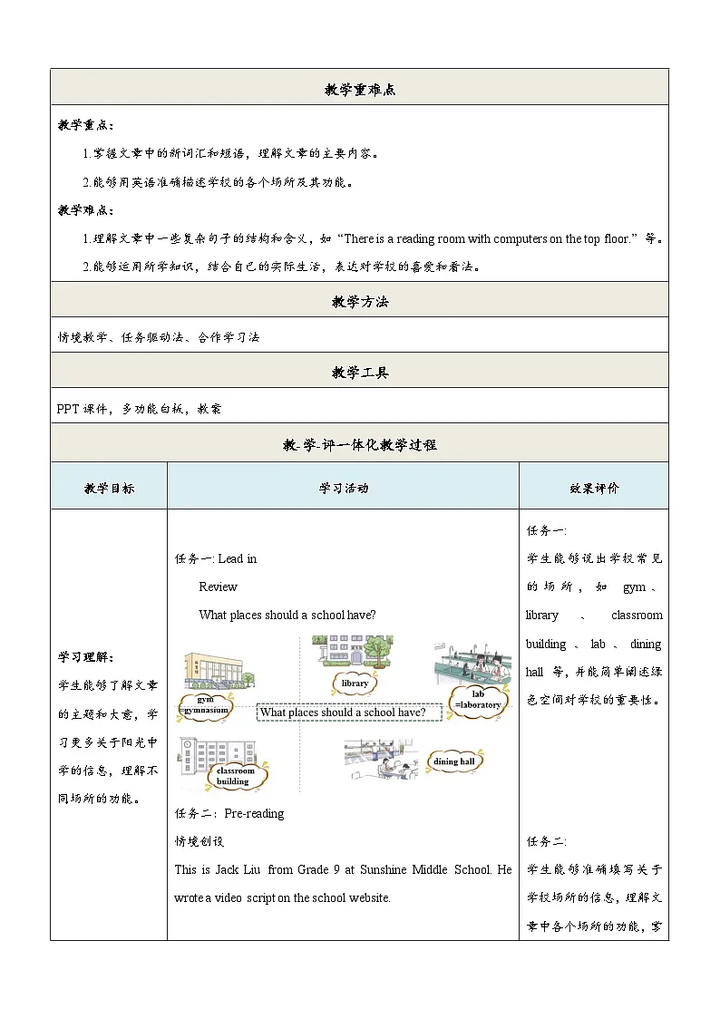 译林版2024版七年级上册英语Unit 3 Welcome to our school.（第2课时）Reading. 教学设计第2页