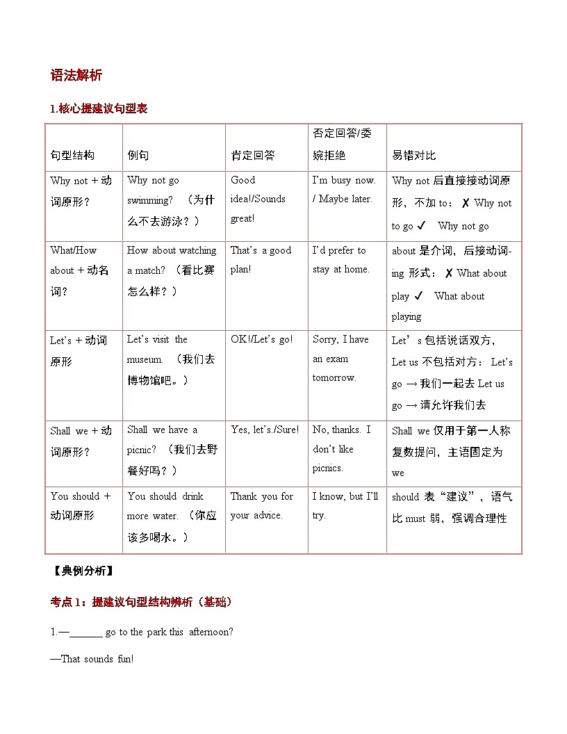 第04讲 名词数与提建议句型（原卷版）【暑假自学课】2025年新八年级人教版（2024）英语 第3页