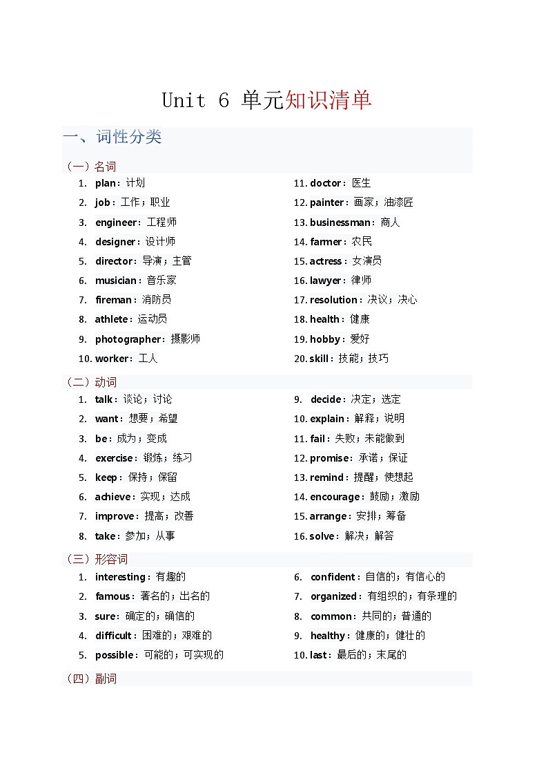 2025秋人教版八年级上册英语单元知识清单Unit 6第1页