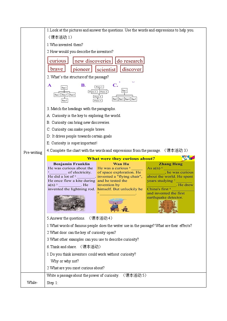 Unit 3 课时5 Developing ideas Reading for writing（导学案）第2页