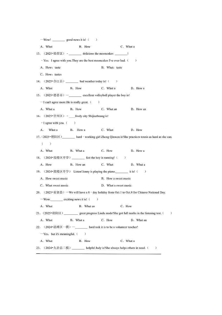 2026年中考英语一轮复习感叹句试卷(含答案解析)第2页