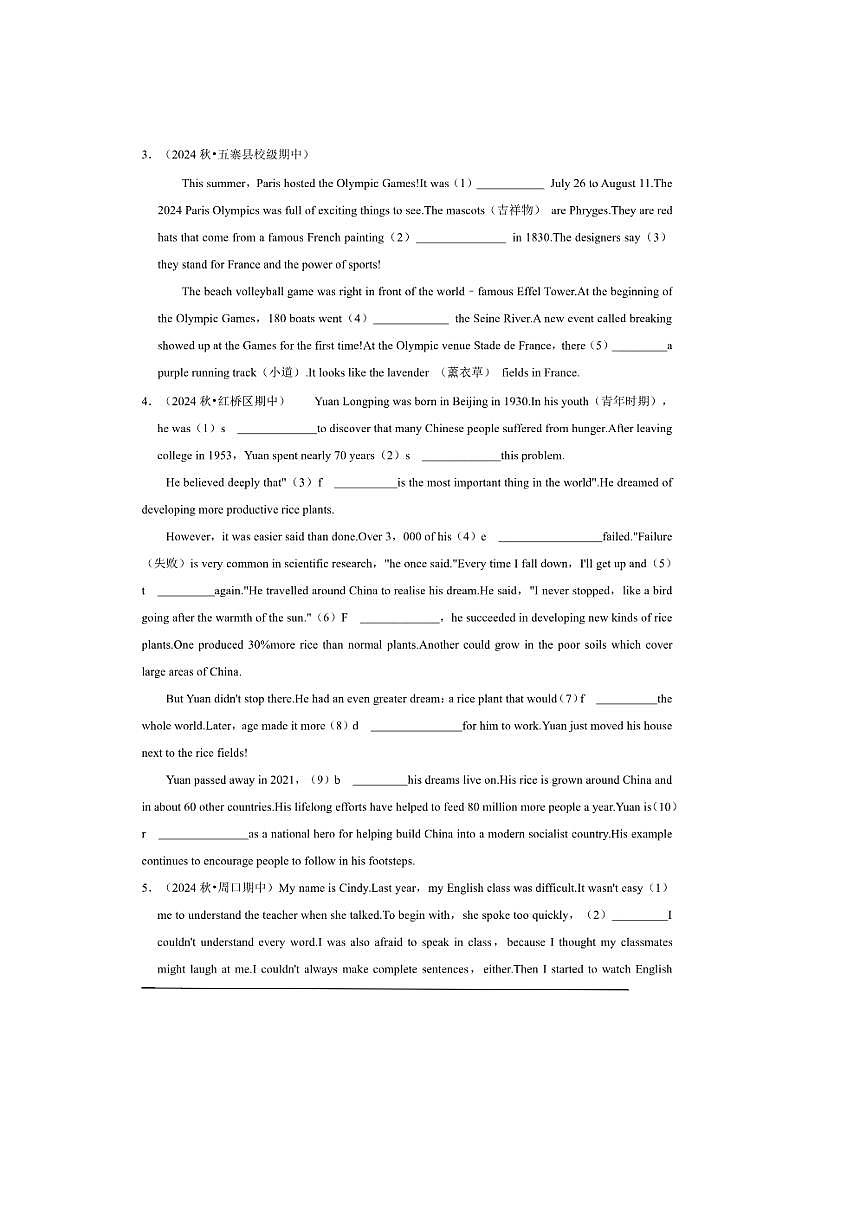 2026年中考英语一轮复习短文填空试卷(含答案解析)第2页