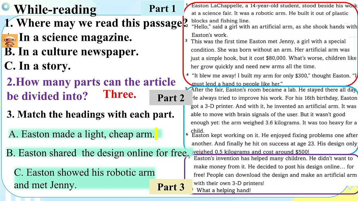 外研版英语八年级上册 Unit 3 课时2 Understanding ideas Reading 同步课件第6页