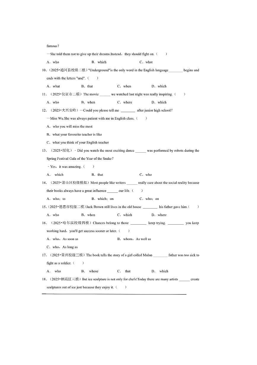 2026年中考英语一轮复习定语从句试卷(含答案解析)第2页