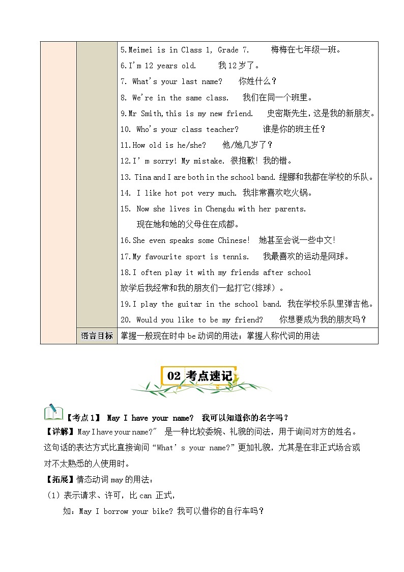 2024版人教版七年级上册英语Unit1知识清单及同步练习含答案第3页