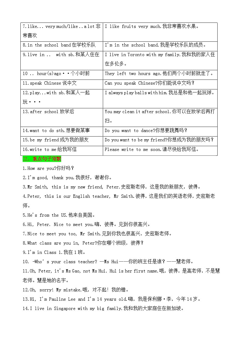 人教版（2024）七年级上册英语Unit1 You and Me 知识清单及同步练习（含答案）第2页