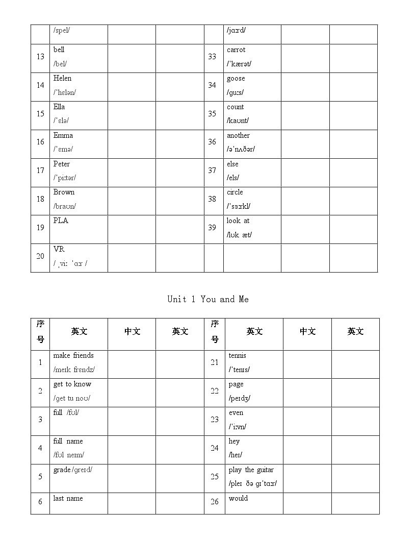 人教版（2024）七年级上册英语词汇默写单 学案第2页