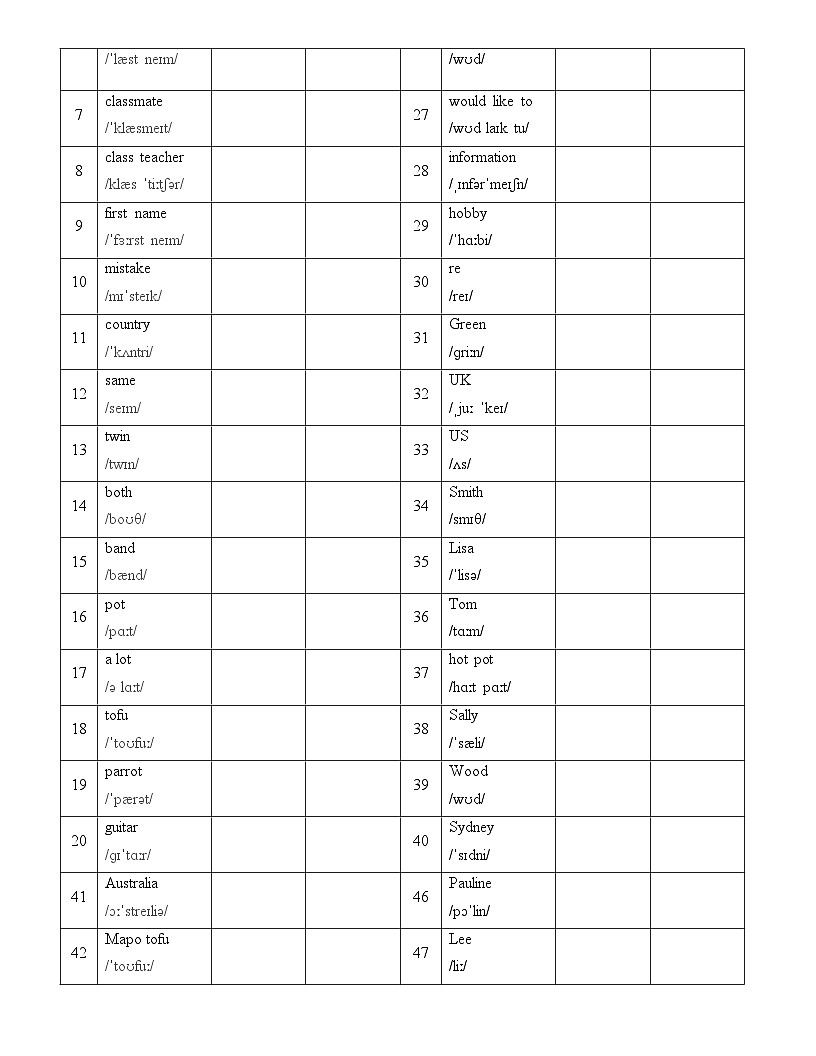 人教版（2024）七年级上册英语词汇默写单 学案第3页