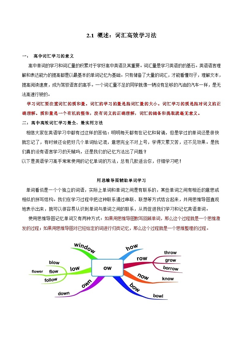 初升高英语衔接教材暑假讲义专题2.1 概述：词汇高效学习法第1页