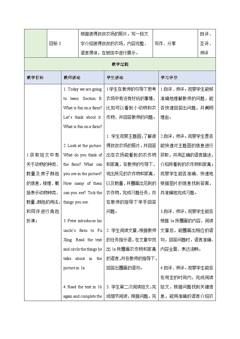25秋新人教版七年级英语上册Starter Unit 3 Welcome Section B What is fun on a farm 1a-2c教案第3页