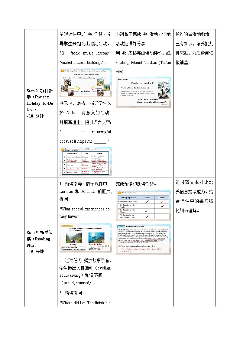 新人教版初中英语八上 Unit 1 课时6 Section B (Project Reading Plus)表格式教学设计第3页