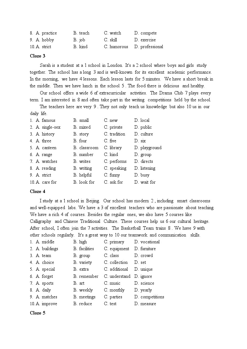 新译林版初中英语八上Unit 2 完形填空专项训练题-有答案第2页