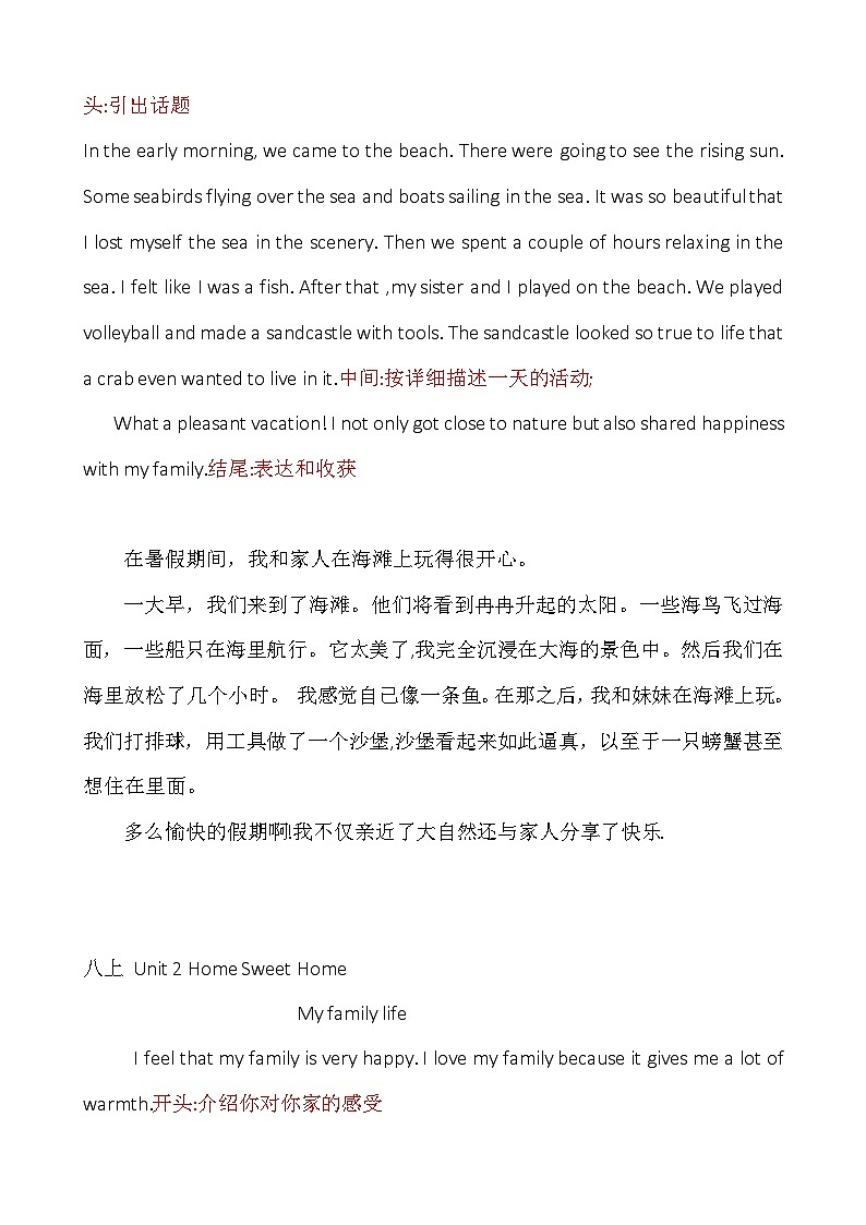 人教版（2024）八年级上册英语Unit1-Unit 8单元作文英汉对照范文 讲义第2页