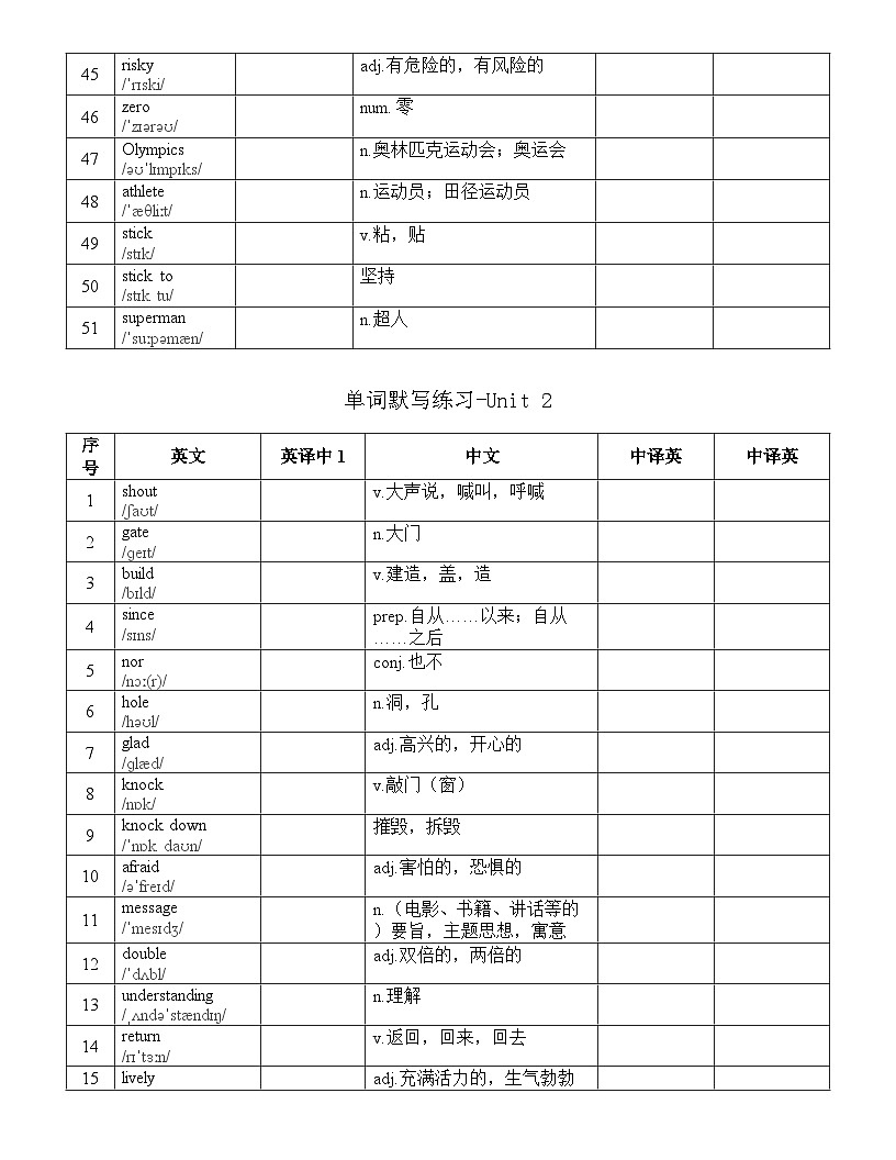 外研版（2024）八年级上册英语单词默写练习表 学案第3页