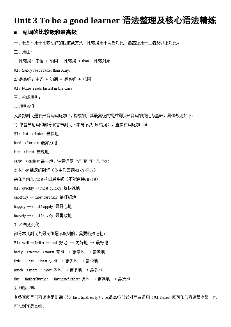 译林版8A Unit 3语法整理和核心语法精练第1页