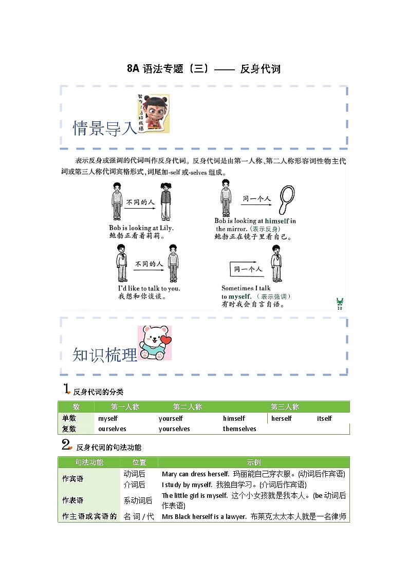8A语法专题（三）—— 反身代词(学生版）第1页