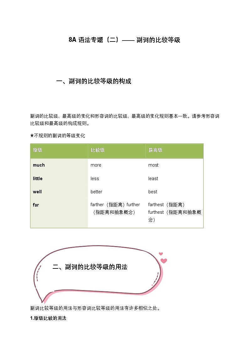 8A语法专题（二）—— 副词的比较等级（学生版）第1页