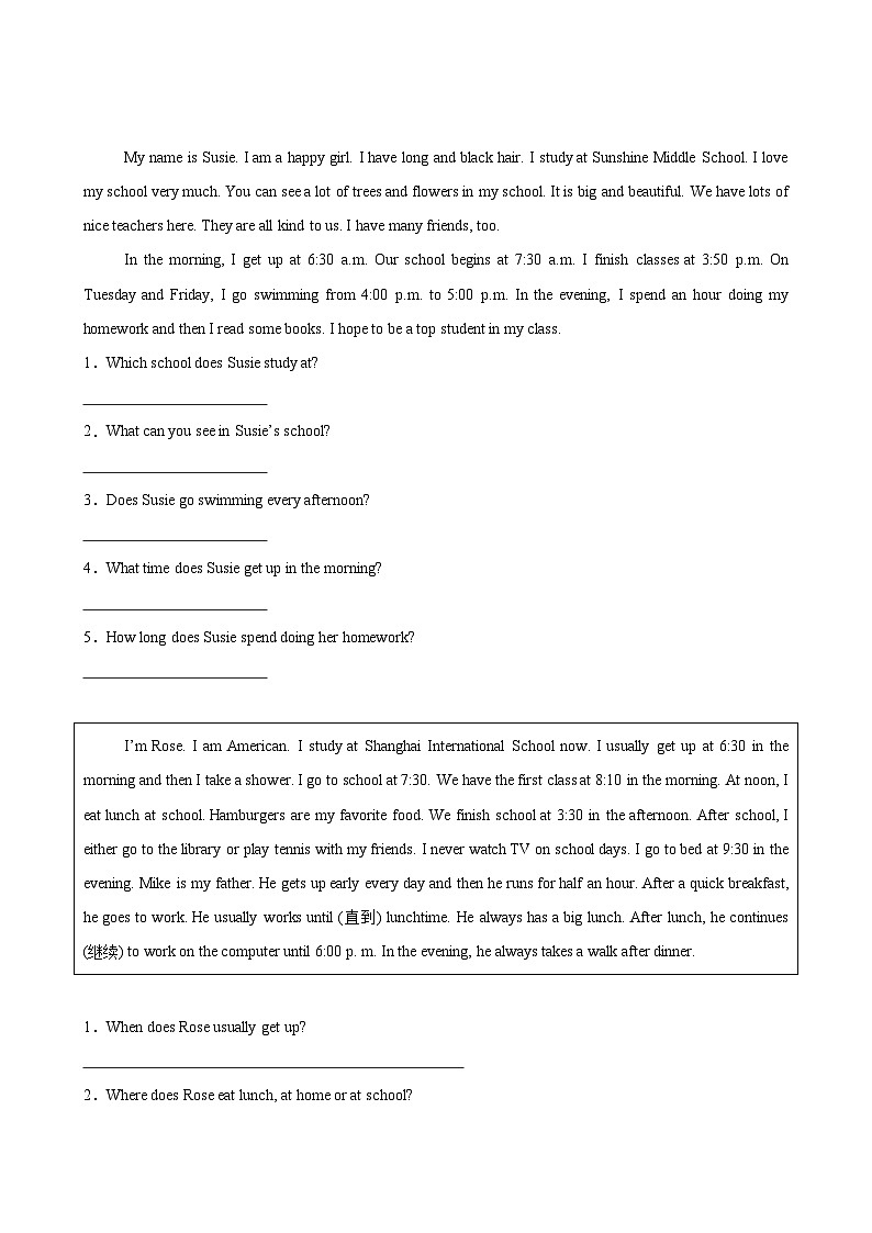 Unit 6 A day in the life 单元话题任务型阅读练习（原卷版）第3页