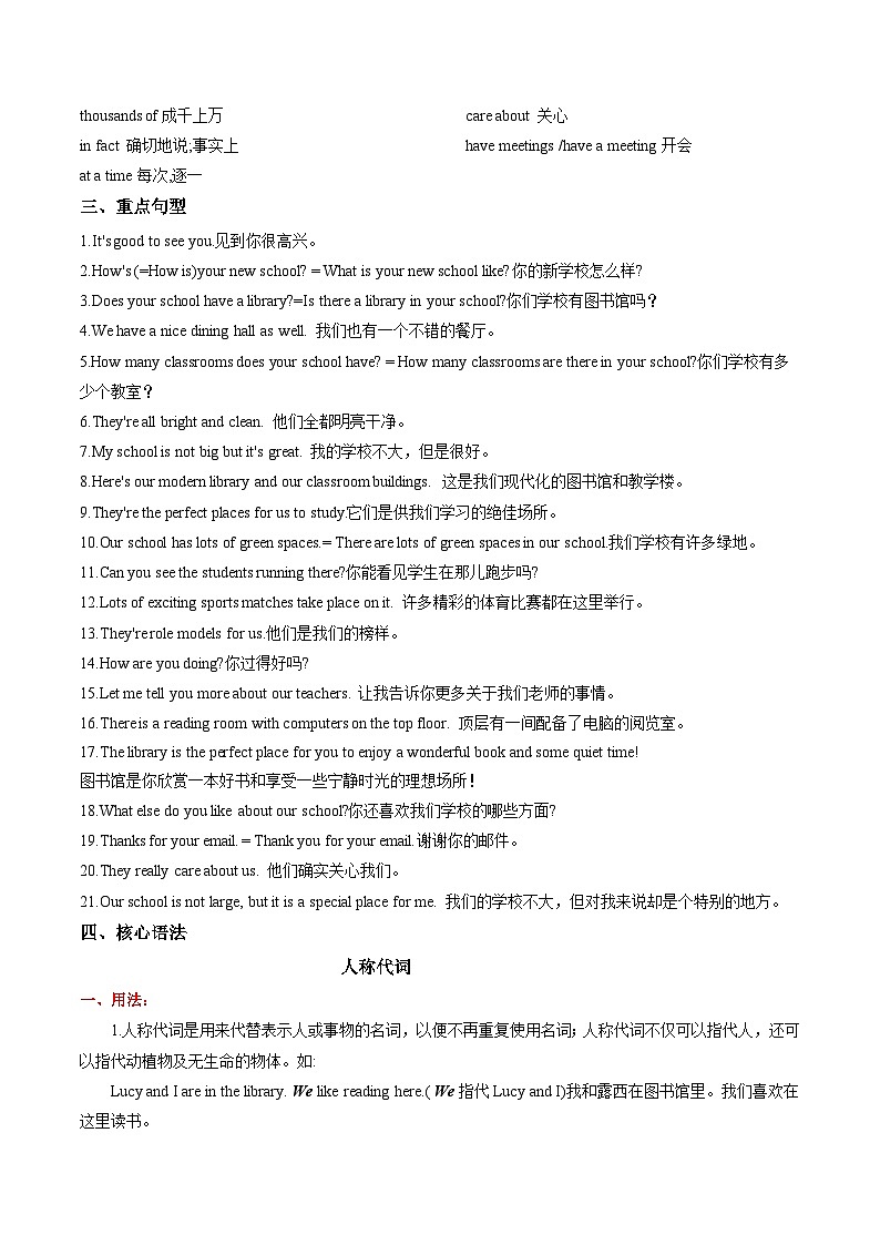 Unit 3 Welcome to our school!（单元核心知识）（背诵版）第2页