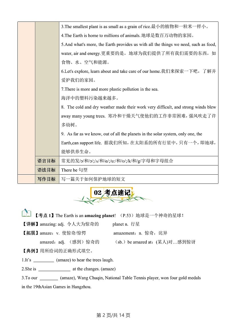 2024-2025学年七年级英语上学期单元Unit 4 The Earth速记练习（含答案）第2页