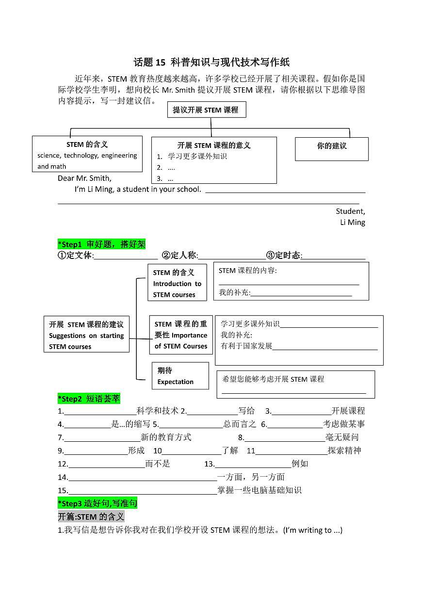 2025中考英语话题写作专题  话题15 科普知识与现代技术写作纸练习第1页