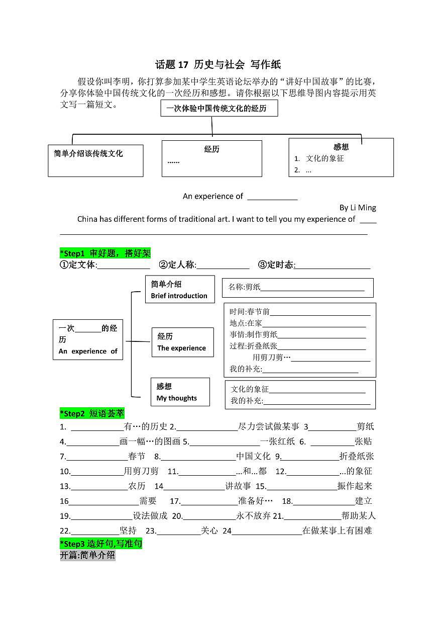 2025中考英语话题写作专题  话题17 历史与社会写作纸练习第1页