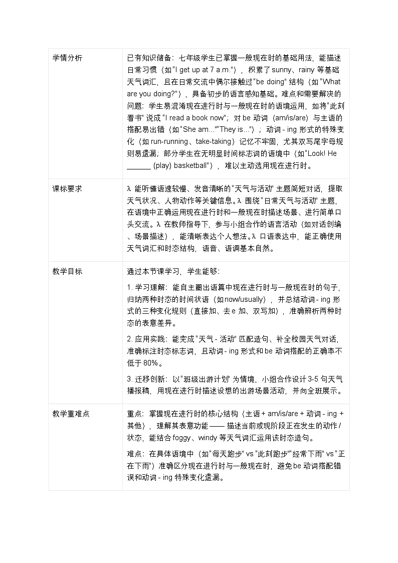 鲁教版七年级上册英语教学设计Unit 2 Rain or shineSection A (Grammar Focus)第2页