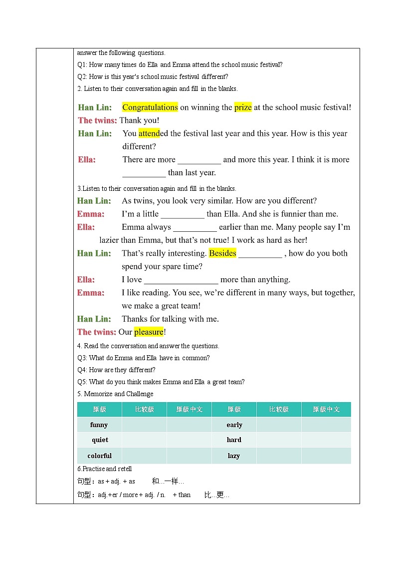 Unit 3 课时2 Section A（Pronunciation&2a-2e）（导学案）第3页