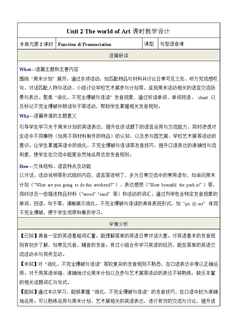 Unit 2  第2课时Function & Pronunciation.教学设计 表格式 -2025-2026学年仁爱科普版（2024）八年级英语上册第1页