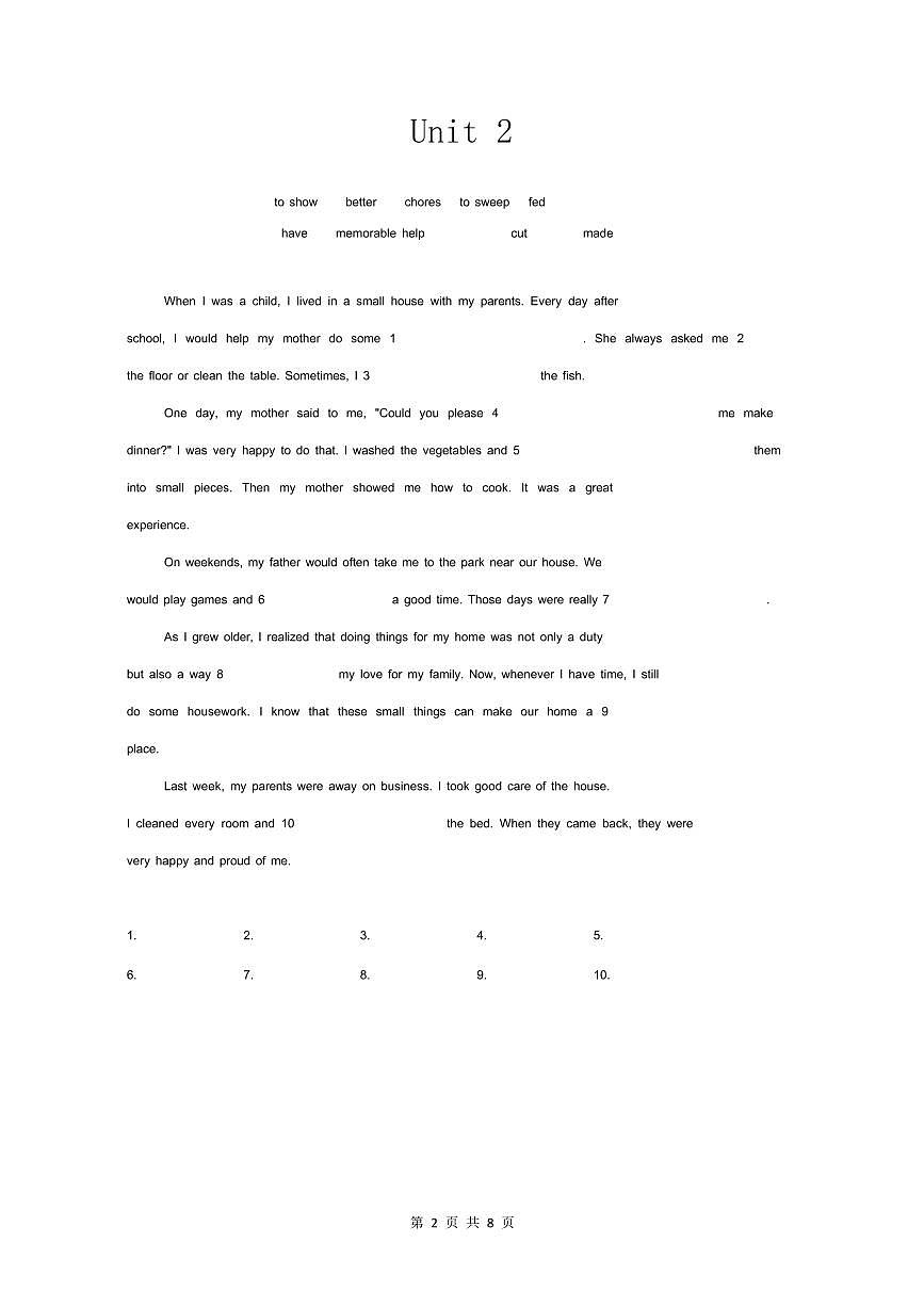 2024版人教版八年级上册英语期末语法填空Unit 1-8专项练习含答案第2页