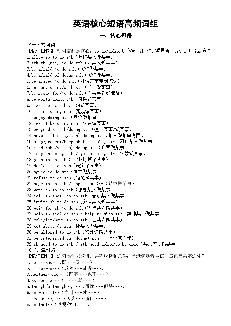 初中英语2026届中考核心短语和高频词组汇总（含两组相关练习题）第1页