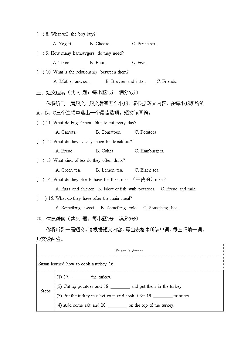 Unit 5 What a Delicious Meal!达标测试卷 人教版（2025）英语八年级上册第2页