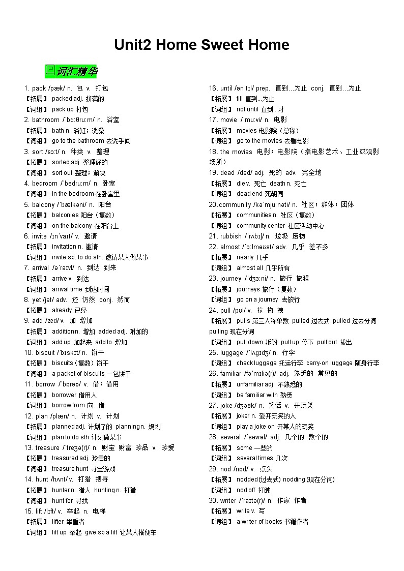 人教版（2024）初中英语八年级上册Unit2 Home Sweet Home学案第1页