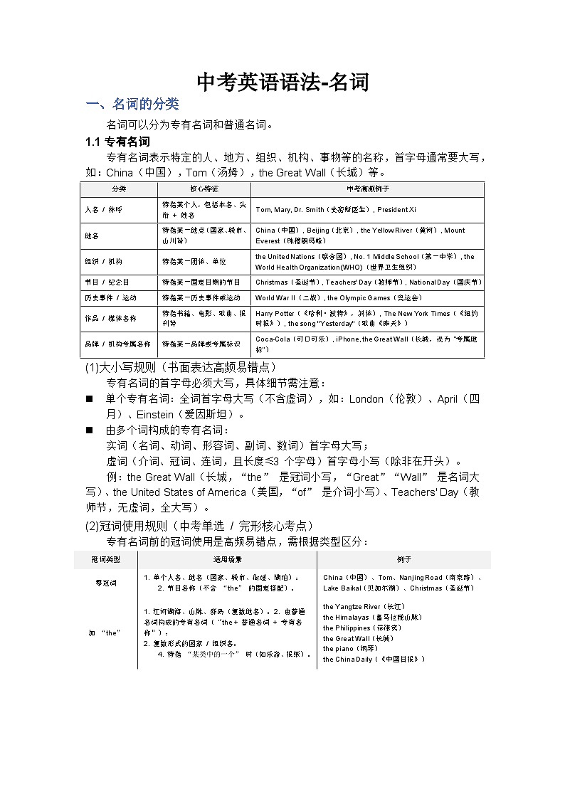 2025-2026学年中考英语复习语法名词学案第1页
